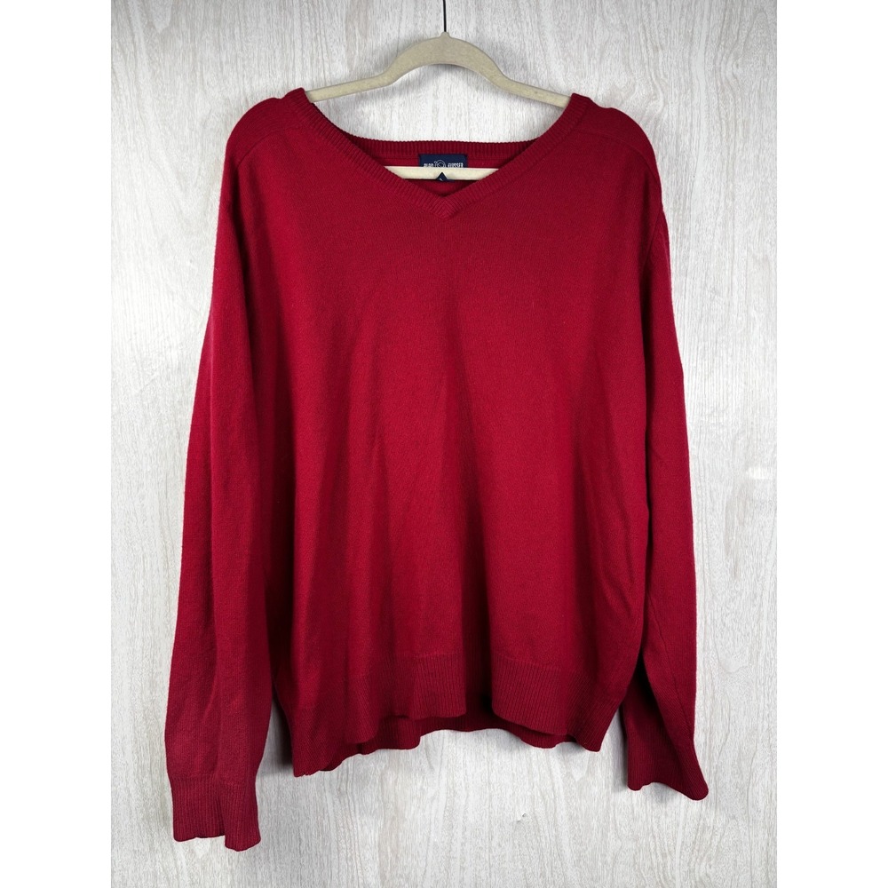 Alan Flusser 100% Cashmere Sweater Mens L Red V Neck Luxury Classic Preppy